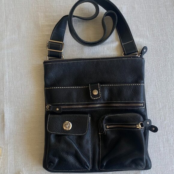 Roots Unisex Leather Messenger Black Crossbody Bag - Picture 1 of 13